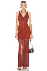 RABANNE Fringe Beaded Knit Dress in Cherry, view 4, click to view large image.