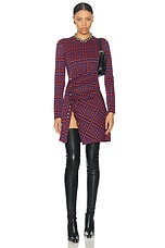 RABANNE Long Sleeve Mini Dress in Red & Black Geometric, view 1, click to view large image.