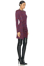 RABANNE Long Sleeve Mini Dress in Red & Black Geometric, view 2, click to view large image.