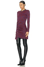 RABANNE Long Sleeve Mini Dress in Red & Black Geometric, view 3, click to view large image.