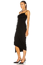RABANNE Button Down Ruched Dress in Black, view 3, click to view large image.