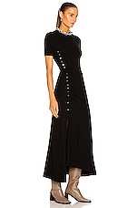 RABANNE Ruched Snap Midi Dress in Black, view 2, click to view large image.