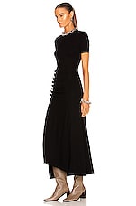 RABANNE Ruched Snap Midi Dress in Black, view 3, click to view large image.