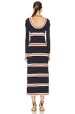 RABANNE Robe Dress in Navy & Gold, view 3, click to view large image.