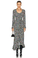 RABANNE Robe Dress in Black Flamenco Flower, view 1, click to view large image.