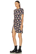 RABANNE Mini Fitted Dress in Mini Navy Neon Flowers, view 3, click to view large image.