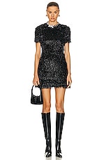 RABANNE Fuzzy Short Sleeve Dress in Black, view 1, click to view large image.