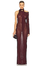 RABANNE Lurex Rib Dress in Burgundy, view 1, click to view large image.