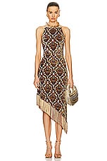 RABANNE Jacquard Fringe Dress in Cachemire, view 1, click to view large image.