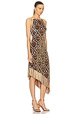 RABANNE Jacquard Fringe Dress in Cachemire, view 2, click to view large image.