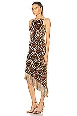 RABANNE Jacquard Fringe Dress in Cachemire, view 3, click to view large image.