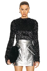 RABANNE Fuzzy Long Sleeve Sweater in Black, view 1, click to view large image.