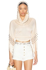 RABANNE Fringe Beaded Hoodie in Nude, view 1, click to view large image.