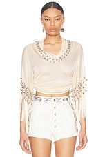 RABANNE Fringe Beaded Hoodie in Nude, view 2, click to view large image.