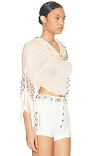 RABANNE Fringe Beaded Hoodie in Nude, view 3, click to view large image.