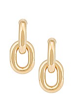 RABANNE Hanging Hoop Earrings in Light Gold, view 1, click to view large image.