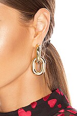 RABANNE Hanging Hoop Earrings in Light Gold, view 2, click to view large image.