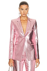 RABANNE Metallic Blazer in Pink, view 1, click to view large image.