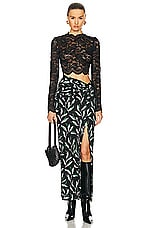 RABANNE Printed Viscose Skirt in Muguet Noir, view 5, click to view large image.