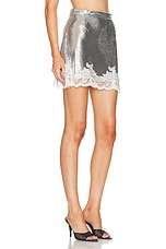 RABANNE Mesh &amp; Lace Mini Skirt in Silver, view 2, click to view large image.