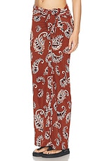 RABANNE Knot Wrap Long Skirt in Paisley Terracotta, view 3, click to view large image.