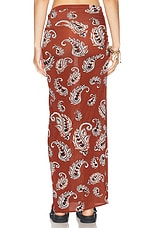 RABANNE Knot Wrap Long Skirt in Paisley Terracotta, view 4, click to view large image.