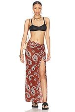 RABANNE Knot Wrap Long Skirt in Paisley Terracotta, view 5, click to view large image.