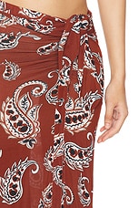 RABANNE Knot Wrap Long Skirt in Paisley Terracotta, view 6, click to view large image.