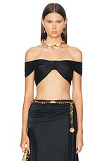 RABANNE Off Shoulder Crop Top in Black, view 1, click to view large image.