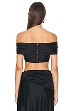 RABANNE Off Shoulder Crop Top in Black, view 3, click to view large image.