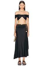 RABANNE Off Shoulder Crop Top in Black, view 4, click to view large image.