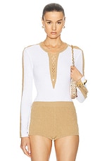 RABANNE V-neck Cut Out Knit Top in White, view 2, click to view large image.