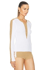RABANNE V-neck Cut Out Knit Top in White, view 3, click to view large image.