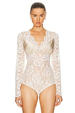 RABANNE Lace Bodysuit in Ivory, view 2, click to view large image.