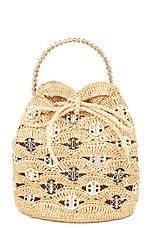 RABANNE Raffia Bucket Bag in Natural & Light Gold, view 3, click to view large image.