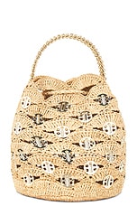 RABANNE Raffia Bucket Bag in Natural & Light Gold, view 4, click to view large image.