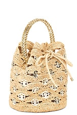 RABANNE Raffia Bucket Bag in Natural & Light Gold, view 5, click to view large image.