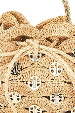 RABANNE Raffia Bucket Bag in Natural & Light Gold, view 8, click to view large image.