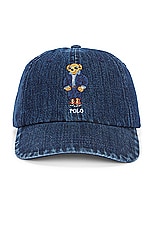 Polo Ralph Lauren Bear Hat in Dark Wash Denim, view 1, click to view large image.