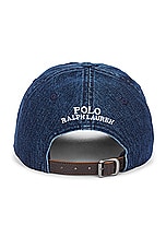 Polo Ralph Lauren Bear Hat in Dark Wash Denim, view 2, click to view large image.