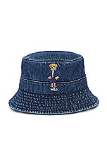 Polo Ralph Lauren Bear Bucket Hat in Dark Wash Denim, view 1, click to view large image.