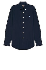 Polo Ralph Lauren Stretch Poplin Sport Shirt in Newport Navy, view 1, click to view large image.
