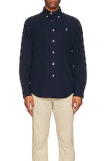 Polo Ralph Lauren Stretch Poplin Sport Shirt in Newport Navy, view 4, click to view large image.