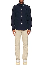 Polo Ralph Lauren Stretch Poplin Sport Shirt in Newport Navy, view 5, click to view large image.