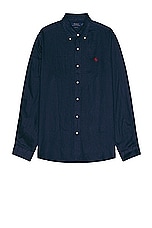Polo Ralph Lauren Pice Dye Linen Sport Shirt in Newport Navy, view 1, click to view large image.