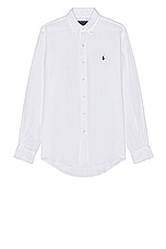 Polo Ralph Lauren Long Sleeve Linen Shirt in White, view 1, click to view large image.