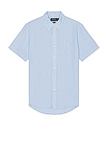 Polo Ralph Lauren Short Sleeve Linen Shirt in Blue Hyacinth, view 1, click to view large image.