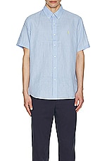 Polo Ralph Lauren Short Sleeve Linen Shirt in Blue Hyacinth, view 4, click to view large image.
