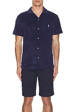 Polo Ralph Lauren Terry Knit Shirt in Newport Navy, view 4, click to view large image.