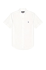 Polo Ralph Lauren Short Sleeve Oxford Shirt in White, view 1, click to view large image.